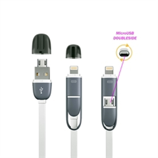 Immagine di CAVO USB MICRO DOUBLE SIDE FLAT OTG LIGHTNING BIANCO